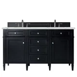 Brittany 60" Double Vanity, Black Onyx w/ 3 CM Ethereal Noctis Silestone Top w/FreePower Wireless Charger