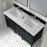 Brittany 60" Double Vanity, Black Onyx w/ 3 CM Ethereal Noctis Silestone Top w/FreePower Wireless Charger