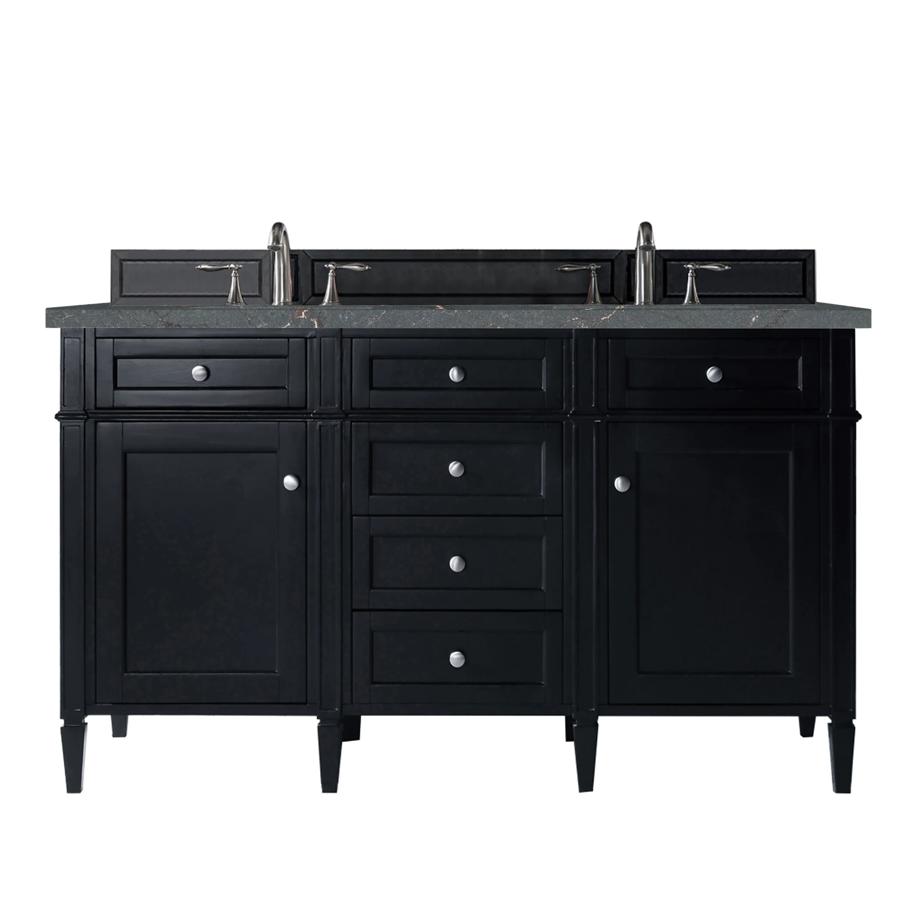 Brittany 60" Double Vanity, Black Onyx w/ 3 CM Parisien Bleu Silestone Top w/FreePower Wireless Charger