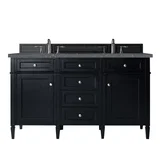 Brittany 60" Double Vanity, Black Onyx w/ 3 CM Parisien Bleu Silestone Top w/FreePower Wireless Charger