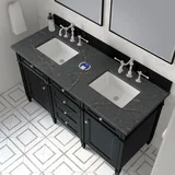 Brittany 60" Double Vanity, Black Onyx w/ 3 CM Parisien Bleu Silestone Top w/FreePower Wireless Charger