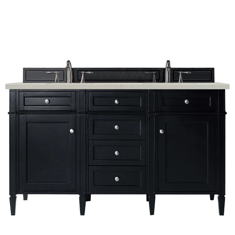 Brittany 60" Double Vanity, Black Onyx, w/ 3 CM Siberian Silestone Top w/FreePower Wireless Charger