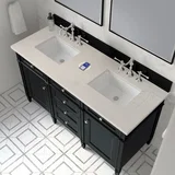 Brittany 60" Double Vanity, Black Onyx, w/ 3 CM Siberian Silestone Top w/FreePower Wireless Charger