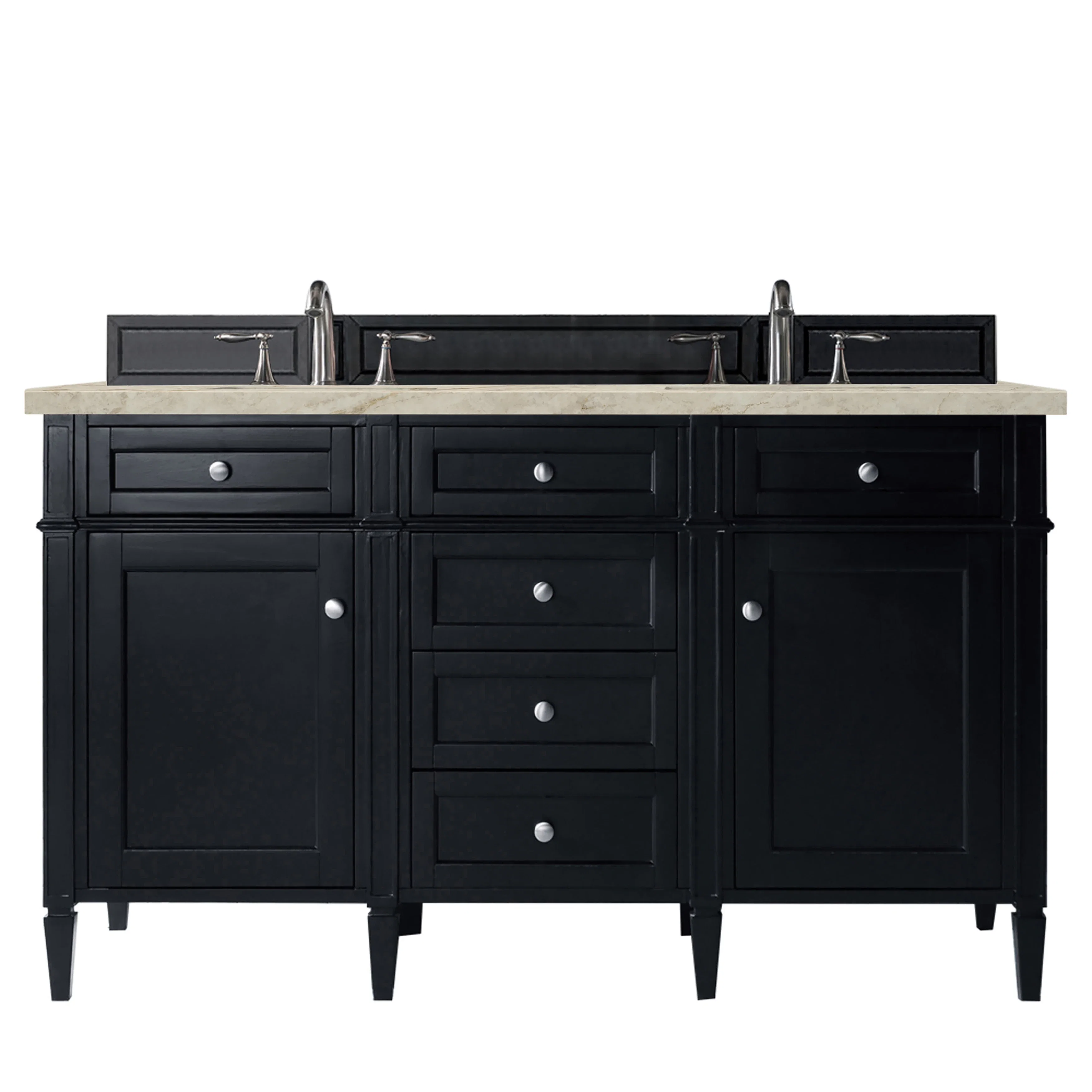 Brittany 60" Double Vanity, Black Onyx, w/ 3 CM Tajnar Eclos Top w/FreePower Wireless Charger