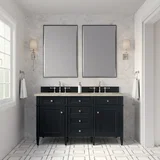Brittany 60" Double Vanity, Black Onyx, w/ 3 CM Tajnar Eclos Top w/FreePower Wireless Charger