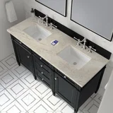 Brittany 60" Double Vanity, Black Onyx, w/ 3 CM Tajnar Eclos Top w/FreePower Wireless Charger