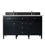 Brittany 60" Double Vanity, Black Onyx w/ 3 CM Victorian Silver Silestone Top w/FreePower Wireless Charger