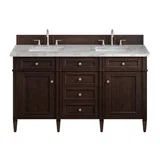 Brittany 60" Double Vanity, Burnished Mahogany w/ 3 CM Carrara Marble Top