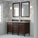 Brittany 60" Double Vanity, Burnished Mahogany w/ 3 CM Carrara Marble Top