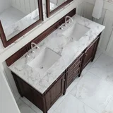 Brittany 60" Double Vanity, Burnished Mahogany w/ 3 CM Carrara Marble Top