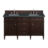 Brittany 60" Double Vanity, Burnished Mahogany w/ 3 CM Charcoal Soapstone Silestone Top