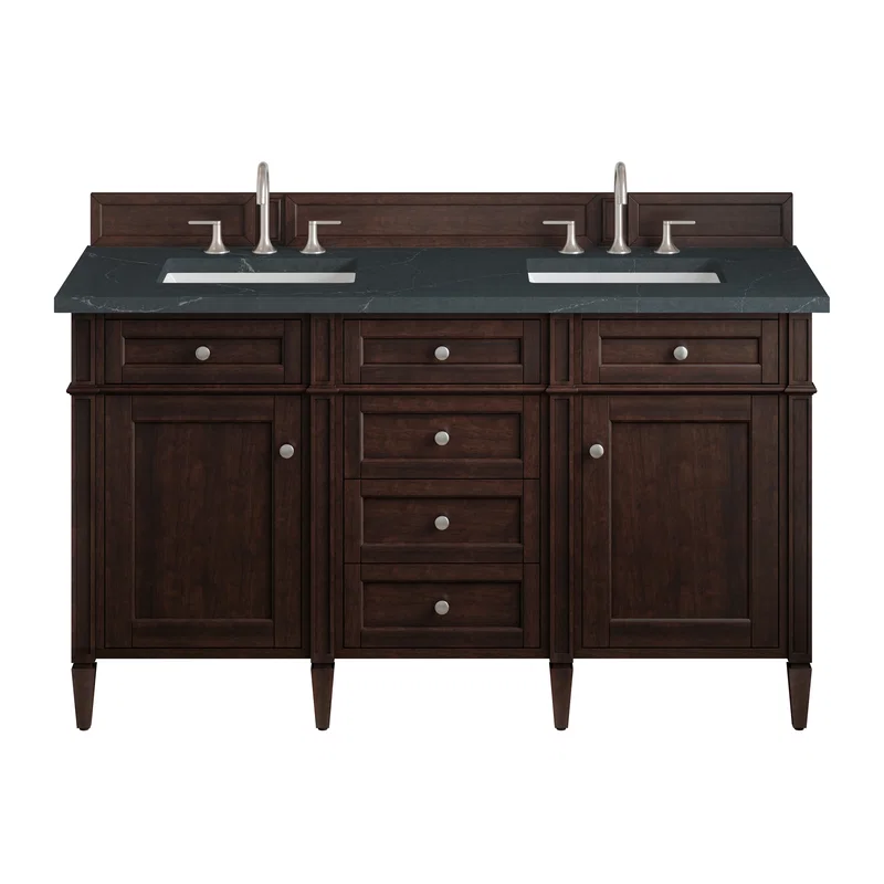 Brittany 60" Double Vanity, Burnished Mahogany w/ 3 CM Charcoal Soapstone Silestone Top