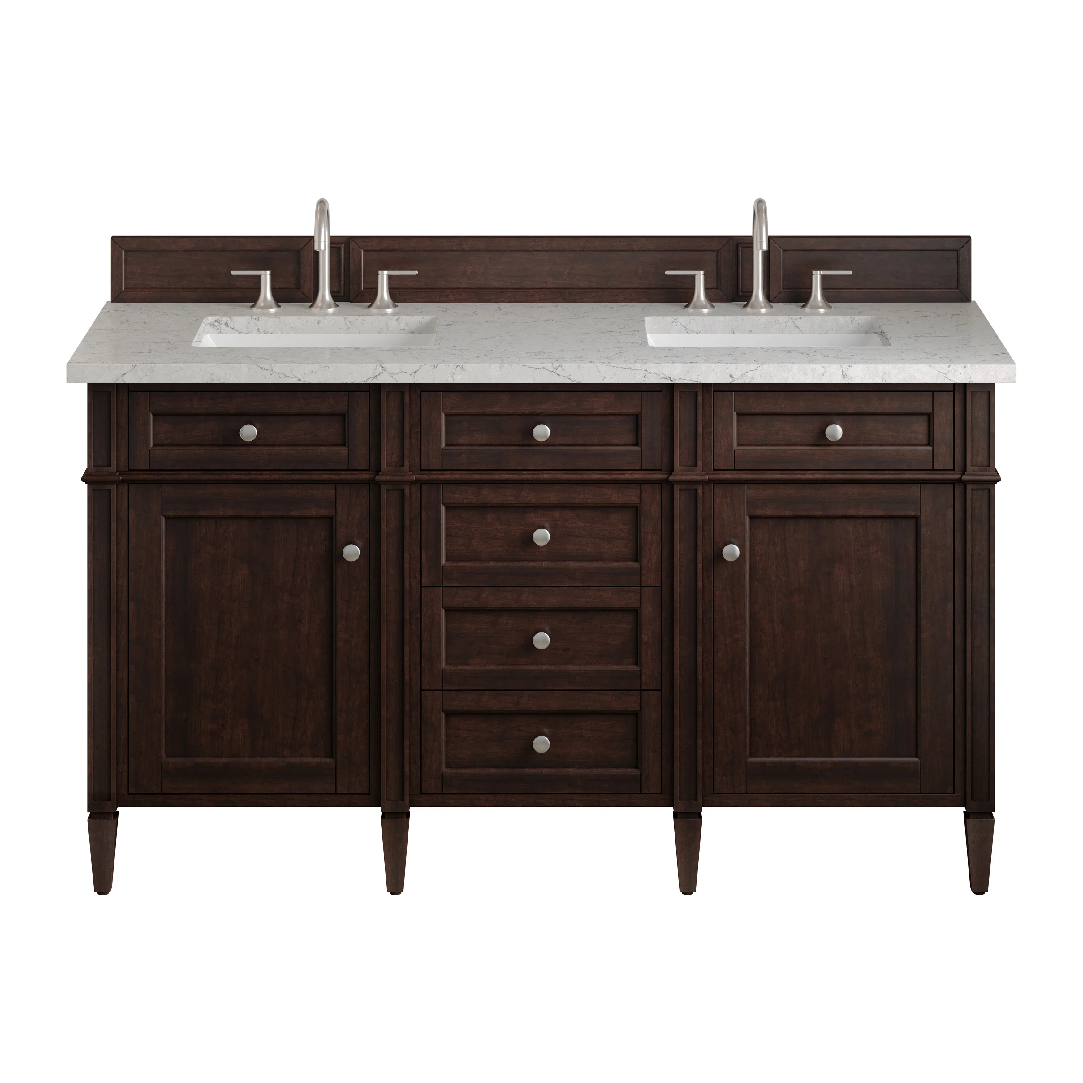 Brittany 60" Double Vanity, Burnished Mahogany w/ 3 CM Eternal Jasmine Pearl Silestone Top