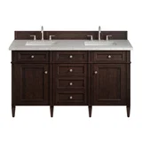 Brittany 60" Double Vanity, Burnished Mahogany w/ 3 CM Eternal Jasmine Pearl Silestone Top