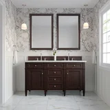 Brittany 60" Double Vanity, Burnished Mahogany w/ 3 CM Eternal Jasmine Pearl Silestone Top