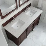 Brittany 60" Double Vanity, Burnished Mahogany w/ 3 CM Eternal Jasmine Pearl Silestone Top