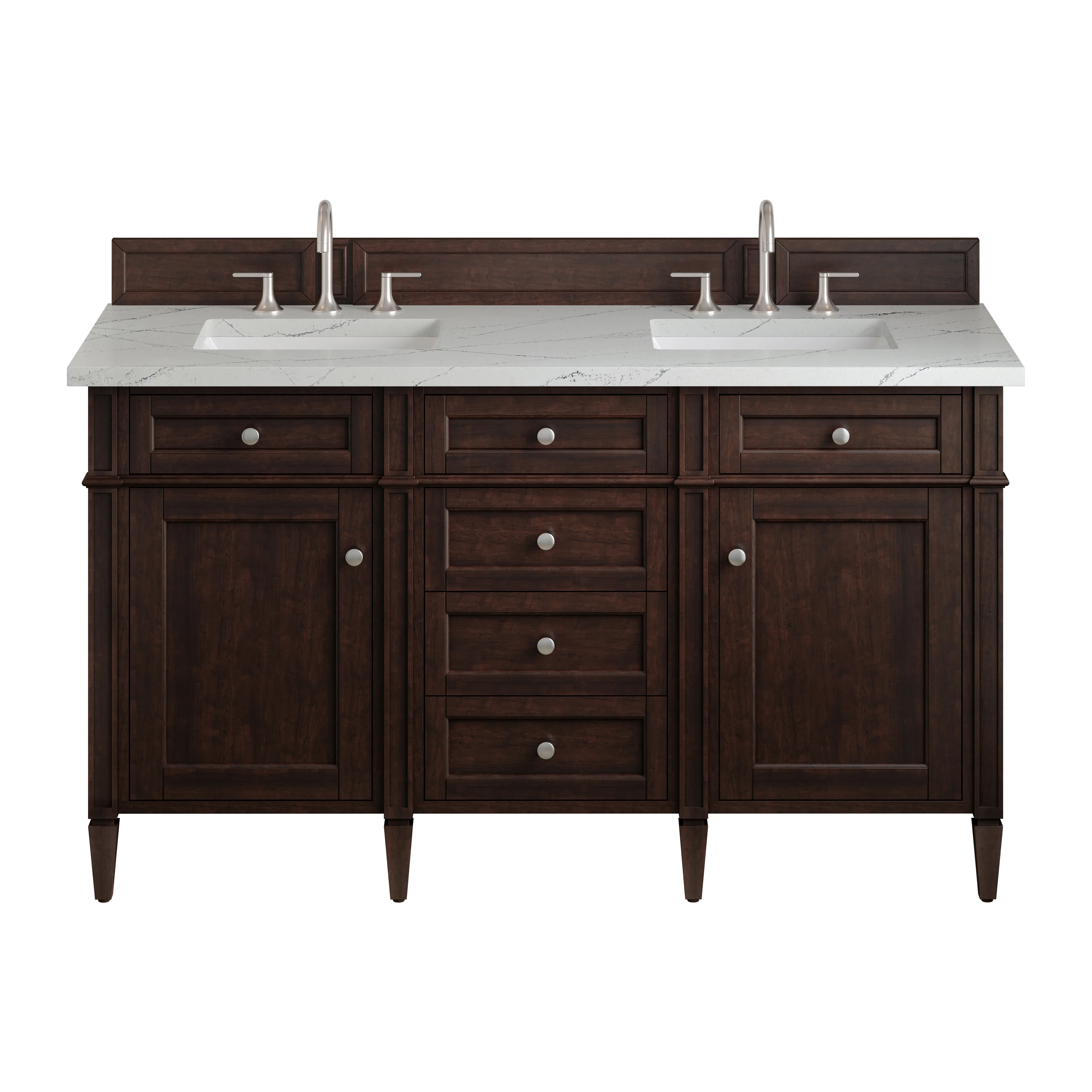 Brittany 60" Double Vanity, Burnished Mahogany w/ 3 CM Ethereal Noctis Silestone Top