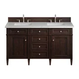 Brittany 60" Double Vanity, Burnished Mahogany w/ 3 CM Ethereal Noctis Silestone Top
