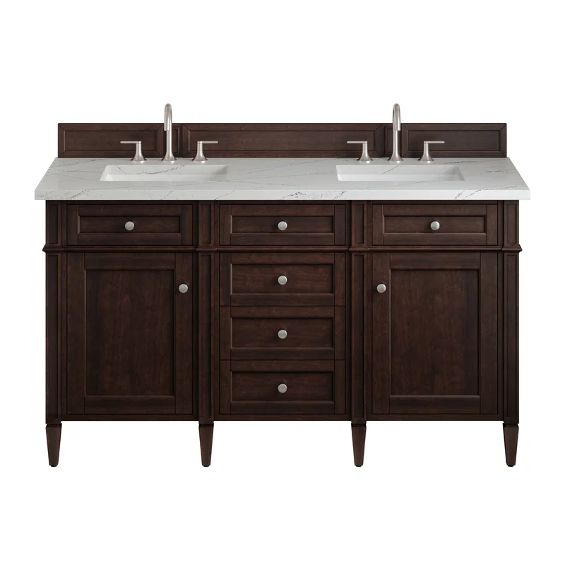 Brittany 60" Double Vanity, Burnished Mahogany w/ 3 CM Ethereal Noctis Silestone Top