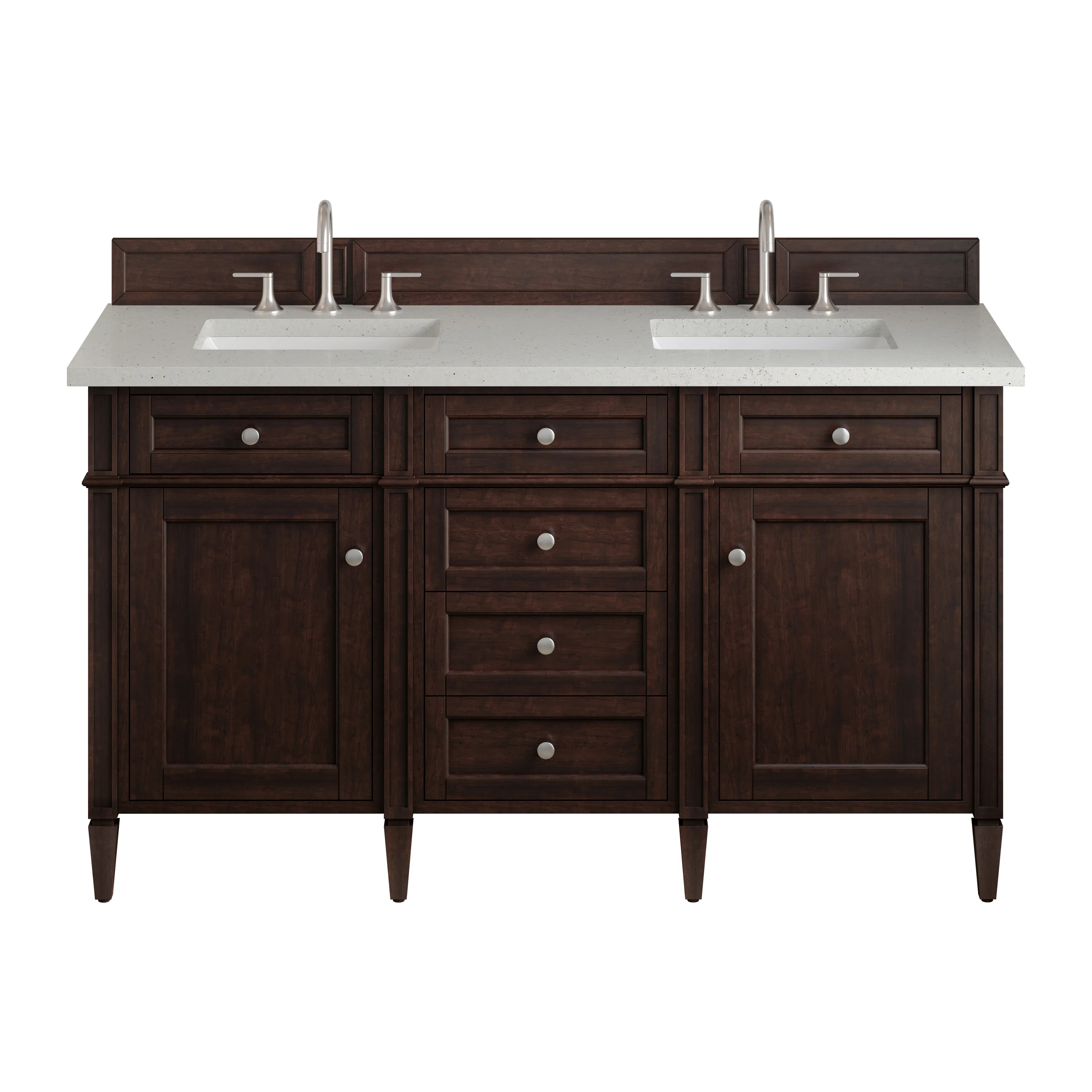 Brittany 60" Double Vanity, Burnished Mahogany w/ 3 CM Lime Delight Silestone Top