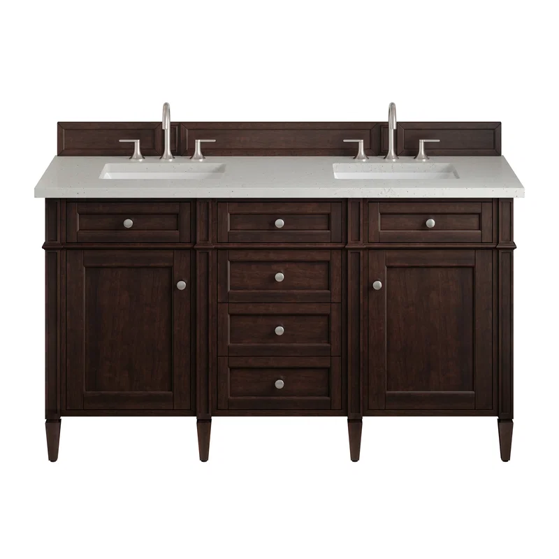 Brittany 60" Double Vanity, Burnished Mahogany w/ 3 CM Lime Delight Silestone Top