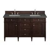 Brittany 60" Double Vanity, Burnished Mahogany w/ 3 CM Parisien Bleu Silestone Top