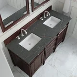 Brittany 60" Double Vanity, Burnished Mahogany w/ 3 CM Parisien Bleu Silestone Top