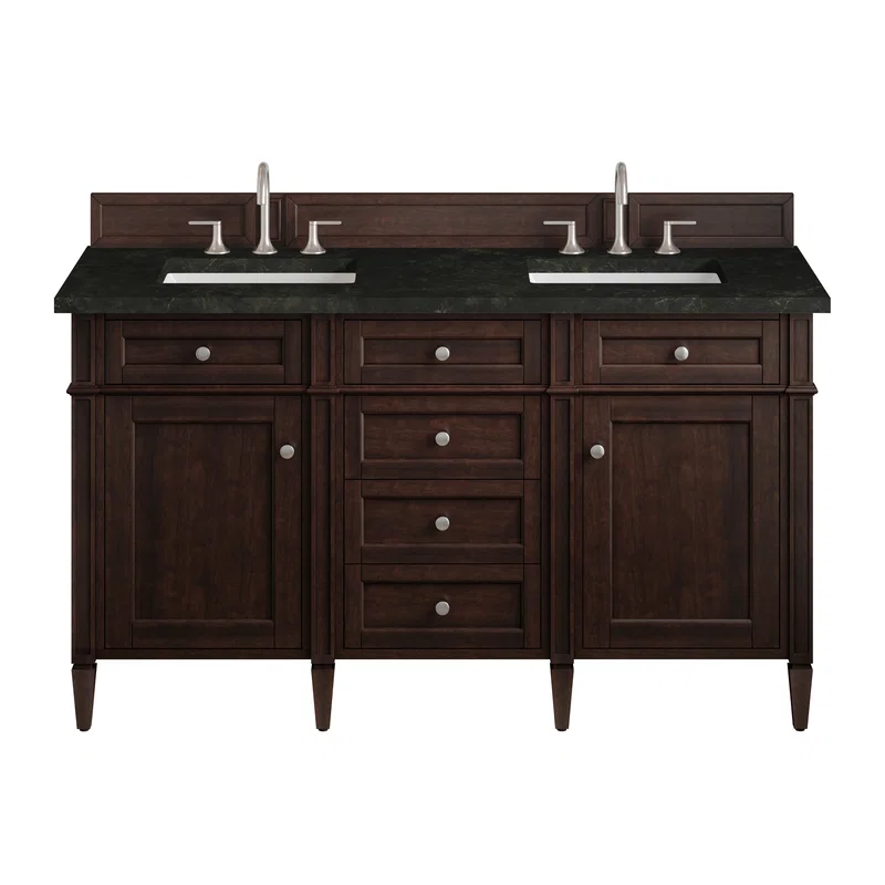 Brittany 60" Double Vanity, Burnished Mahogany, w/ 3 CM Phantome Eclos Top