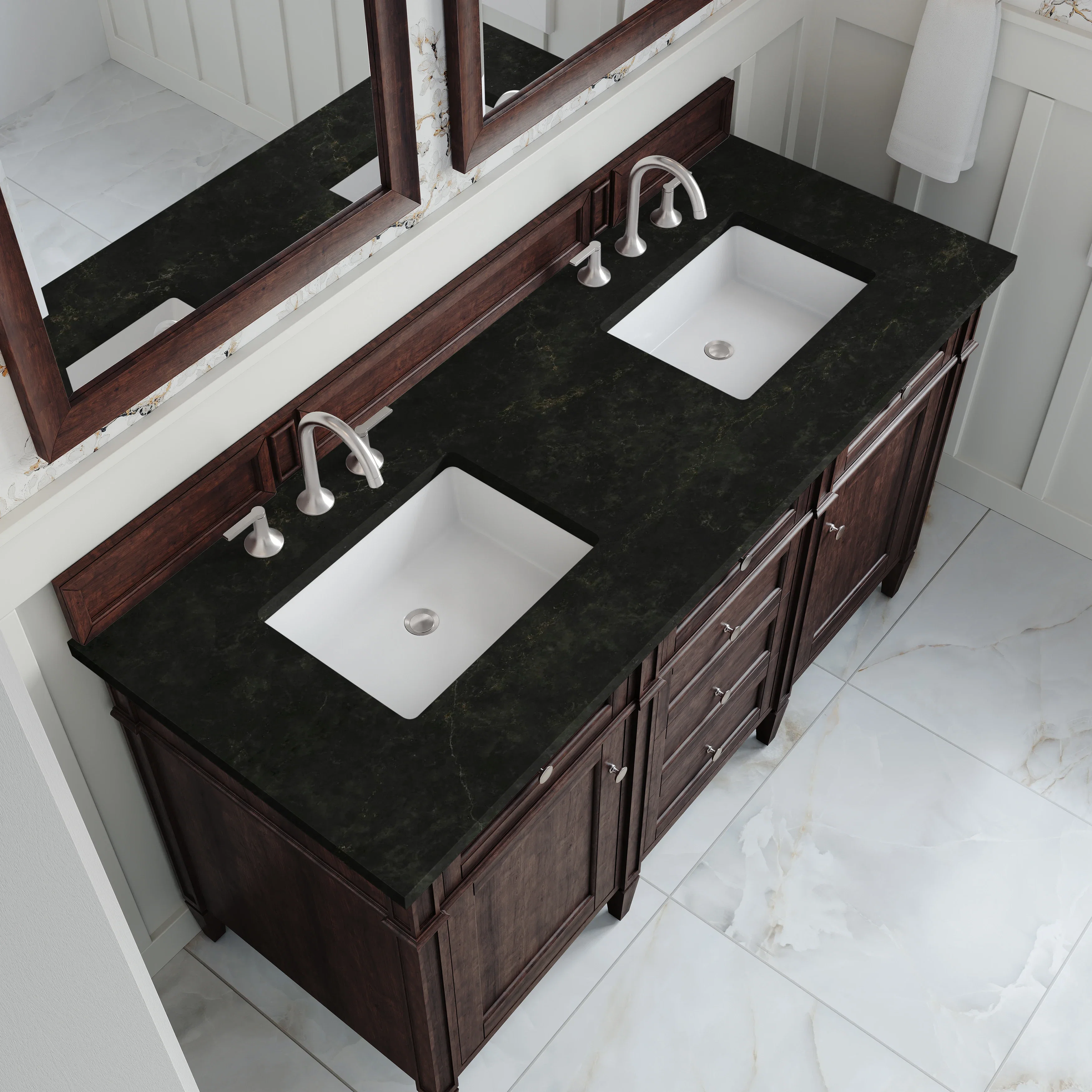 Brittany 60" Double Vanity, Burnished Mahogany, w/ 3 CM Phantome Eclos Top