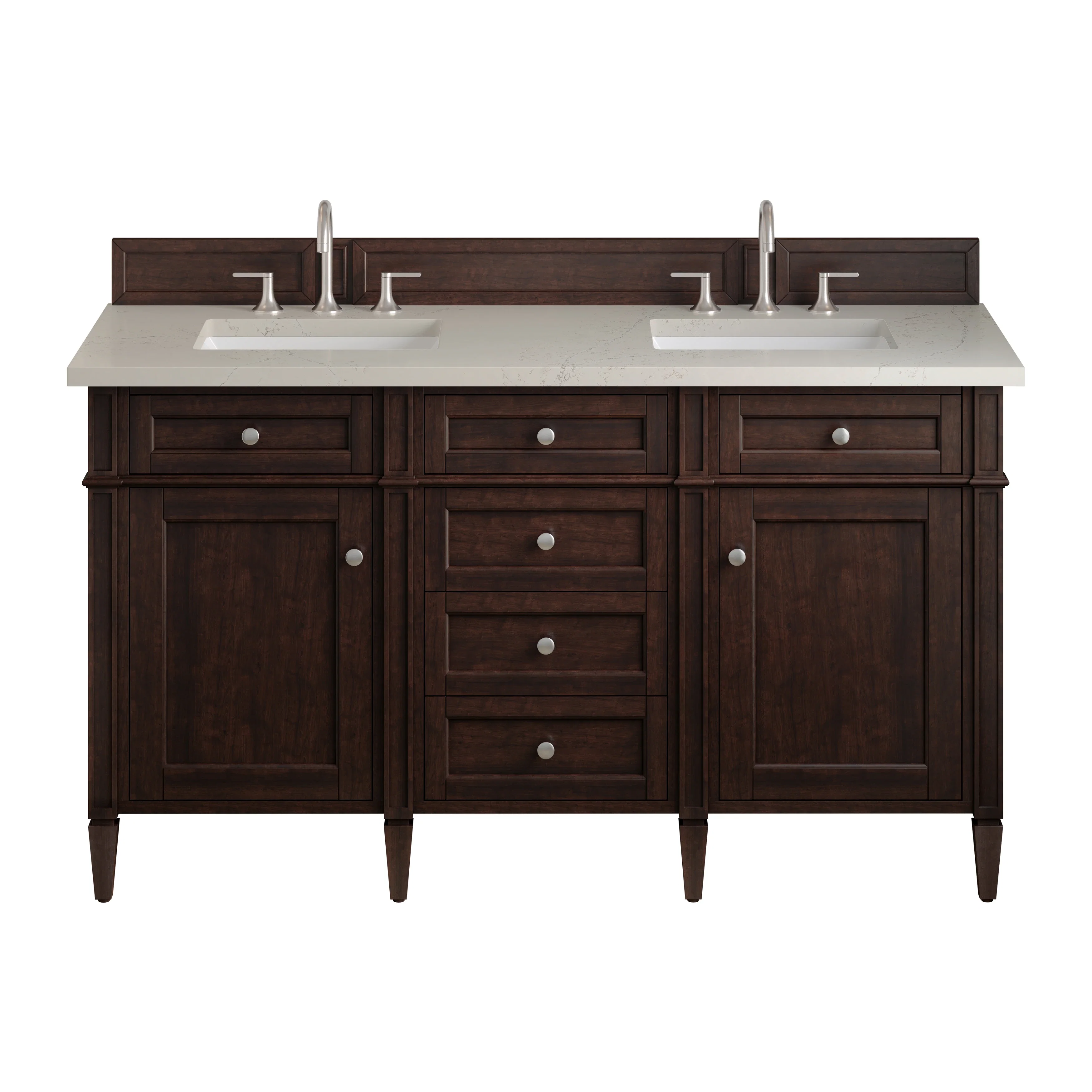 Brittany 60" Double Vanity, Burnished Mahogany, w/ 3 CM Siberian Silestone Top
