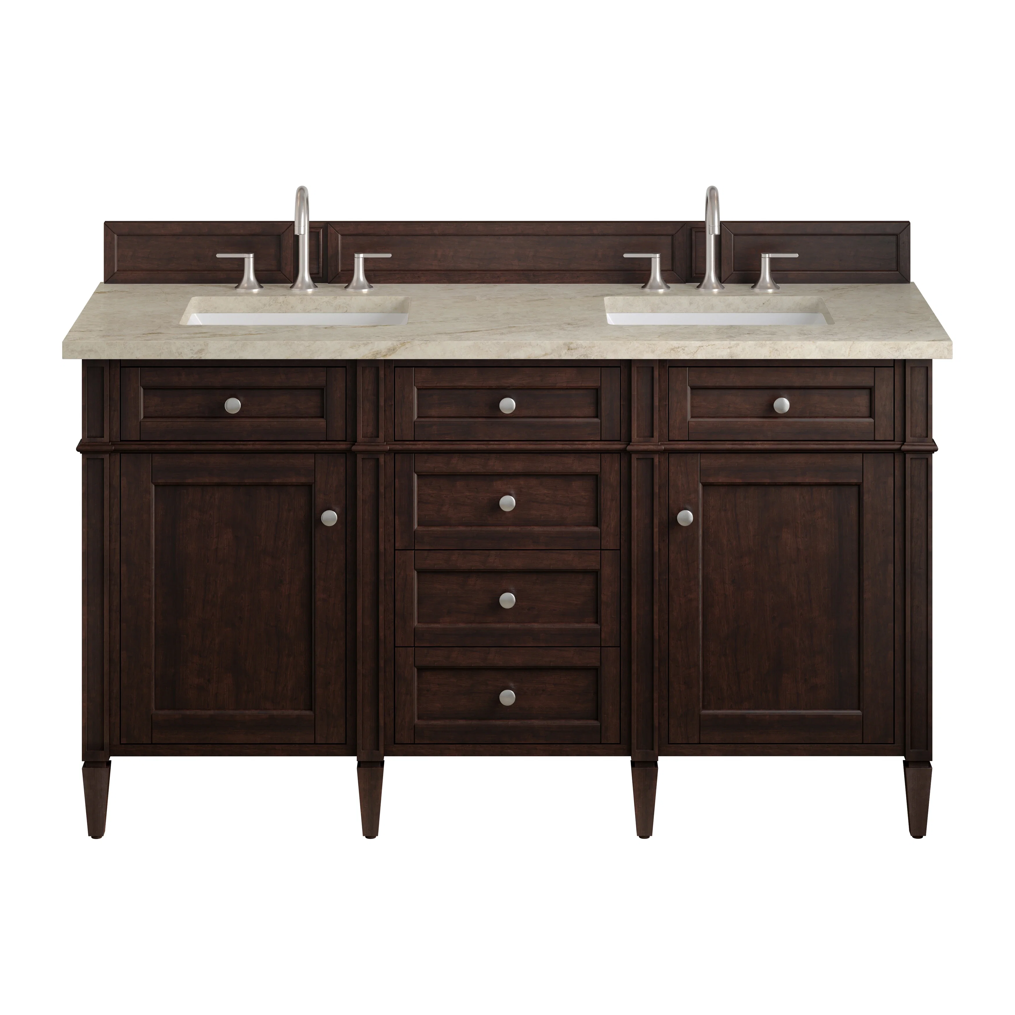 Brittany 60" Double Vanity, Burnished Mahogany, w/ 3 CM Tajnar Eclos Top