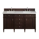 Brittany 60" Double Vanity, Burnished Mahogany w/ 3 CM White Zeus Silestone Top