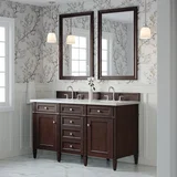 Brittany 60" Double Vanity, Burnished Mahogany w/ 3 CM White Zeus Silestone Top