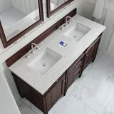 Brittany 60" Double Vanity, Burnished Mahogany w/ 3 CM Eternal Jasmine Pearl Silestone Top w/FreePower Wireless Charger