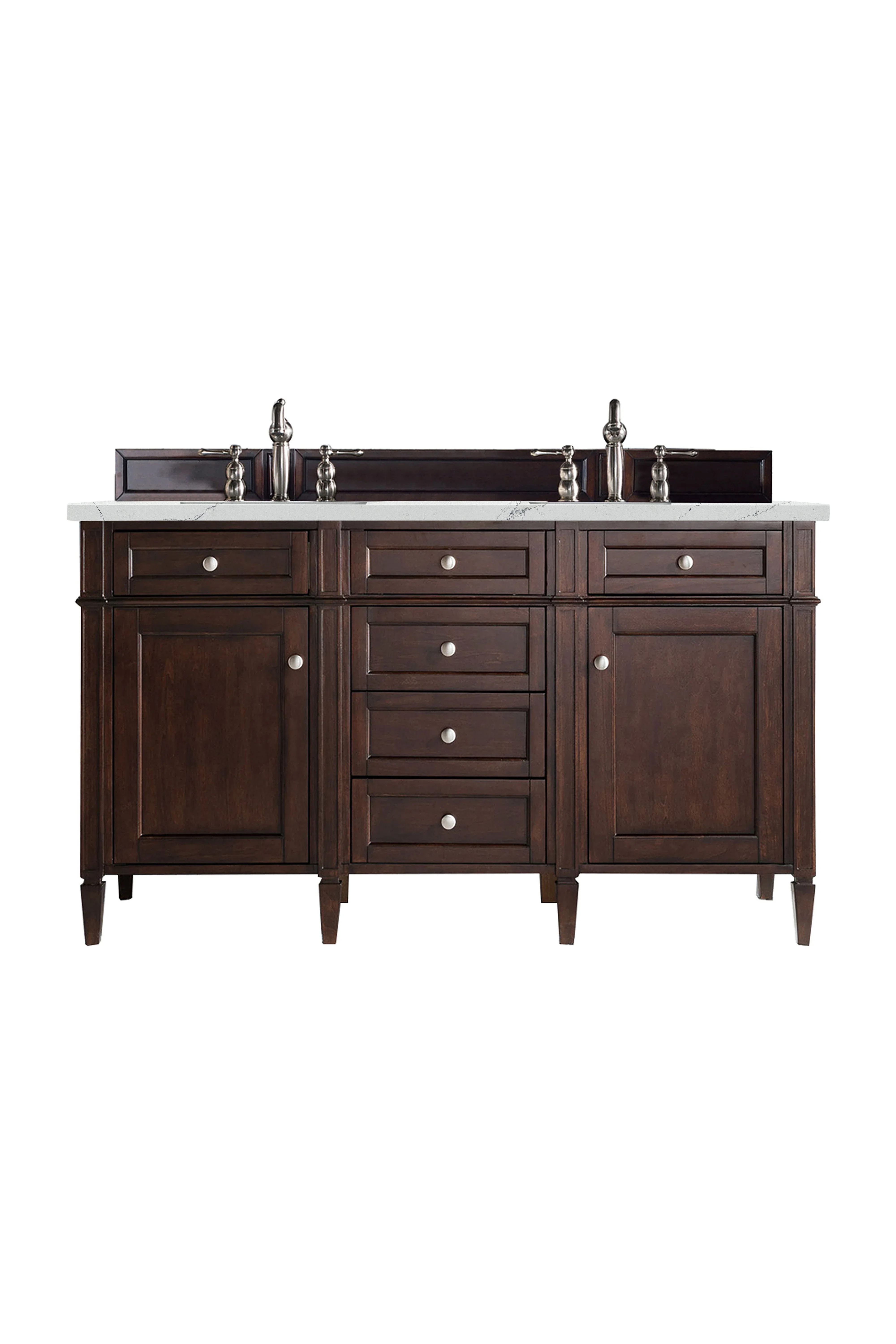 Brittany 60" Double Vanity, Burnished Mahogany w/ 3 CM Ethereal Noctis Silestone Top w/FreePower Wireless Charger