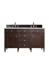 Brittany 60" Double Vanity, Burnished Mahogany w/ 3 CM Ethereal Noctis Silestone Top w/FreePower Wireless Charger