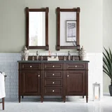 Brittany 60" Double Vanity, Burnished Mahogany w/ 3 CM Parisien Bleu Silestone Top w/FreePower Wireless Charger