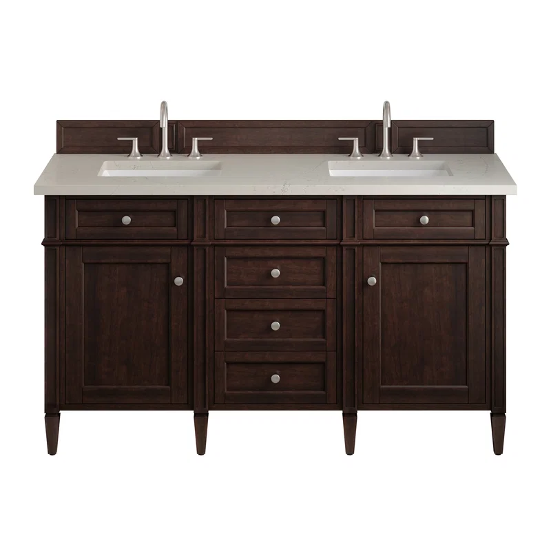 Brittany 60" Double Vanity, Burnished Mahogany, w/ 3 CM Siberian Silestone Top w/FreePower Wireless Charger