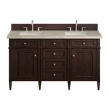Brittany 60" Double Vanity, Burnished Mahogany, w/ 3 CM Tajnar Eclos Top w/FreePower Wireless Charger