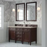 Brittany 60" Double Vanity, Burnished Mahogany, w/ 3 CM Tajnar Eclos Top w/FreePower Wireless Charger