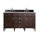 Brittany 60" Double Vanity, Burnished Mahogany w/ 3 CM Victorian Silver Silestone Top w/FreePower Wireless Charger