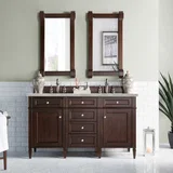 Brittany 60" Double Vanity, Burnished Mahogany w/ 3 CM Victorian Silver Silestone Top w/FreePower Wireless Charger