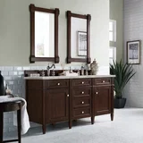 Brittany 60" Double Vanity, Burnished Mahogany w/ 3 CM Victorian Silver Silestone Top w/FreePower Wireless Charger
