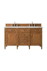 Brittany 60" Double Vanity, Saddle Brown w/ 3 CM Carrara Marble Top