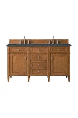 Brittany 60" Double Vanity, Saddle Brown w/ 3 CM Charcoal Soapstone Silestone Top