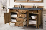 Brittany 60" Double Vanity, Saddle Brown w/ 3 CM Charcoal Soapstone Silestone Top