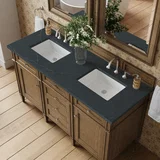 Brittany 60" Double Vanity, Saddle Brown w/ 3 CM Charcoal Soapstone Silestone Top