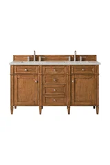 Brittany 60" Double Vanity, Saddle Brown w/ 3 CM Eternal Jasmine Pearl Silestone Top