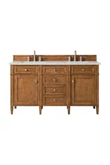 Brittany 60" Double Vanity, Saddle Brown w/ 3 CM Ethereal Noctis Silestone Top