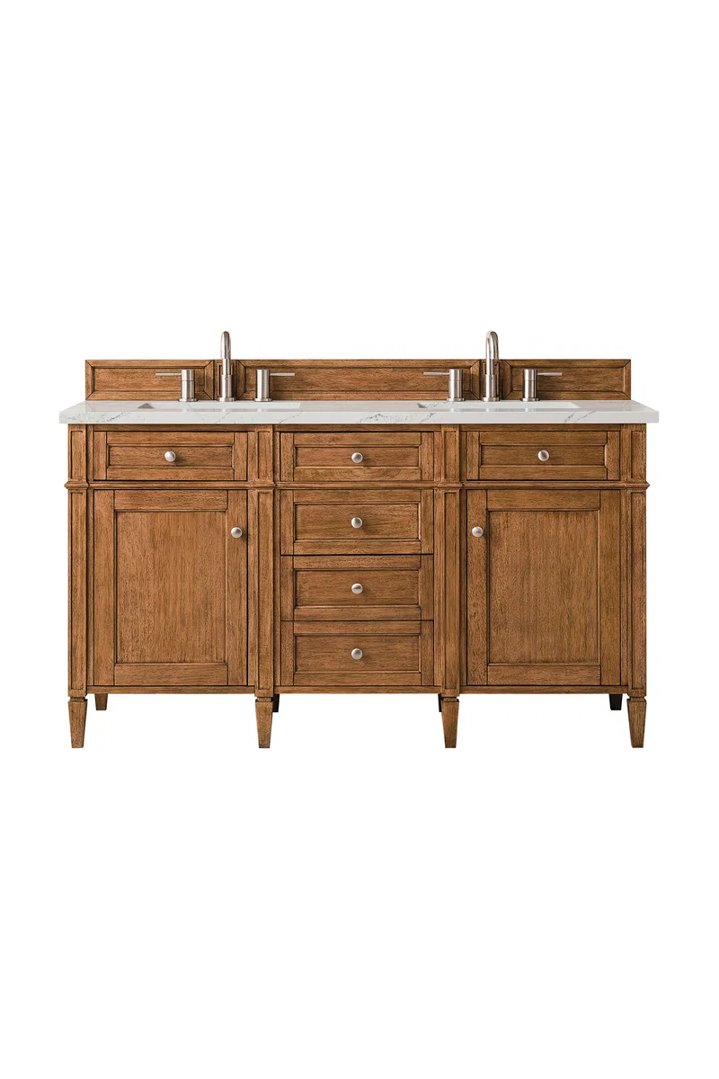 Brittany 60" Double Vanity, Saddle Brown w/ 3 CM Ethereal Noctis Silestone Top